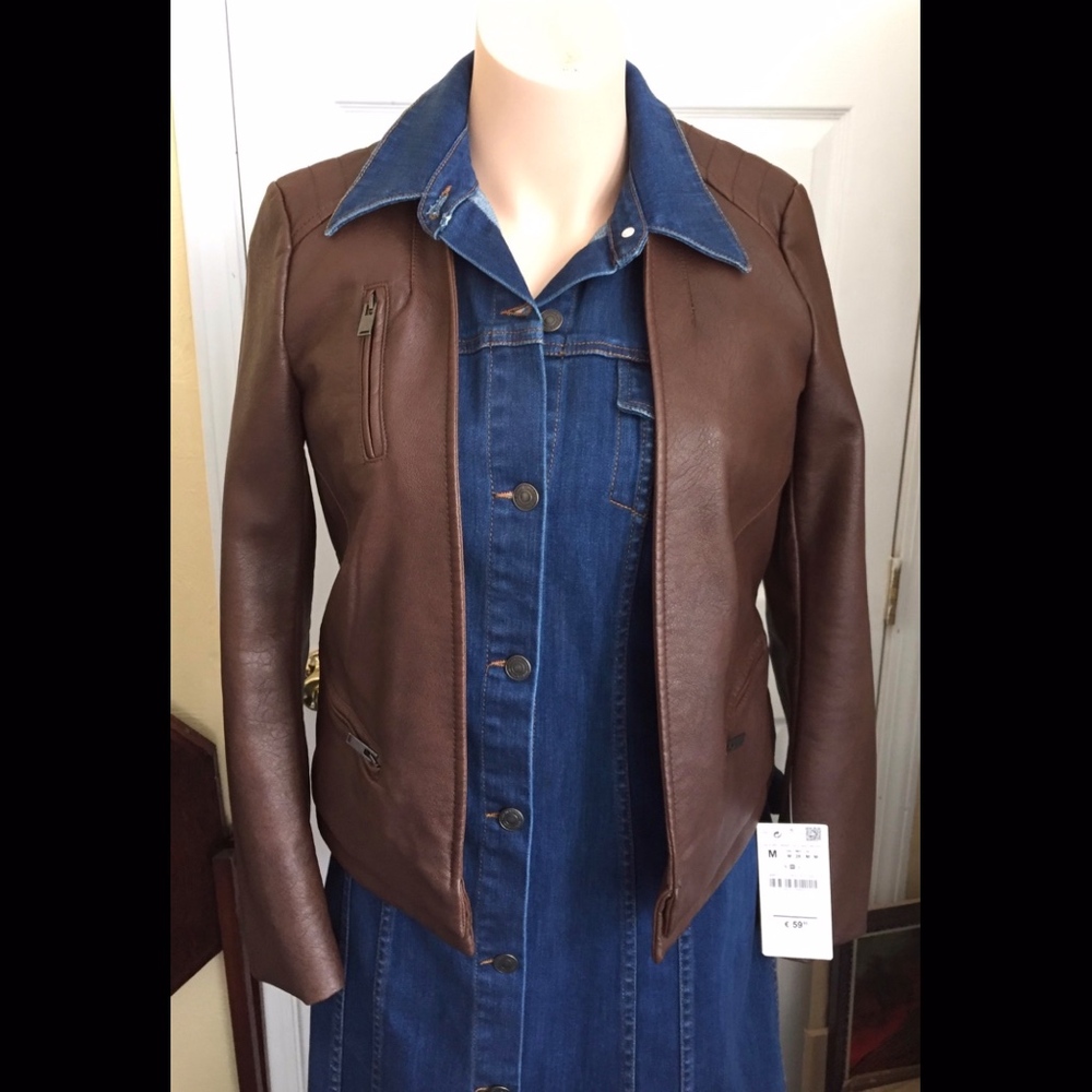 ZARA Faux Leather Jacket Brown Size Medium NWT